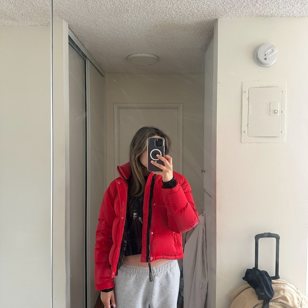 Aritzia Liquid Shine Red Puffer Jacket